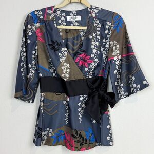 Tibi Kimono Grey Silk Top S